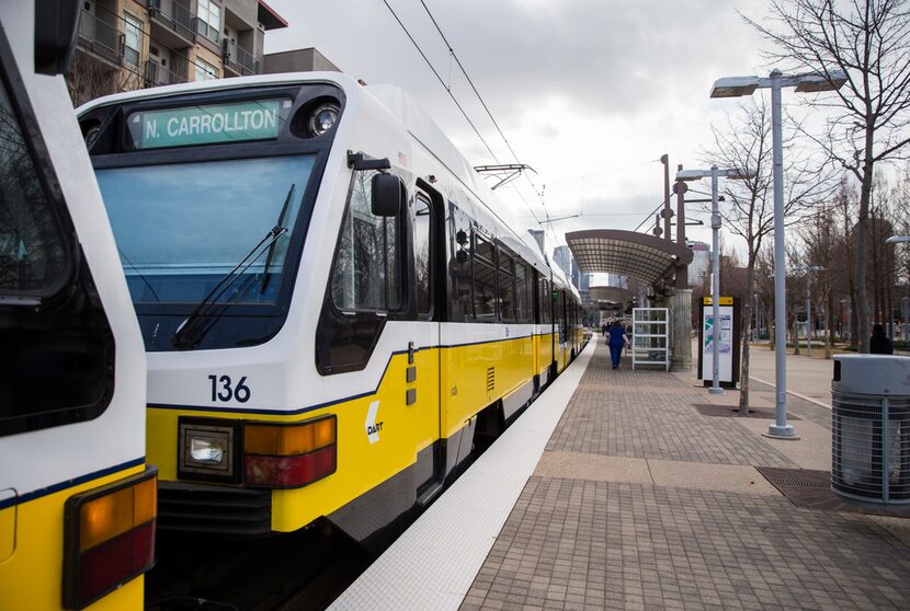 A DART train pulls into the Baylor University Medical Center Station on Feb. 15, 2018. DART...