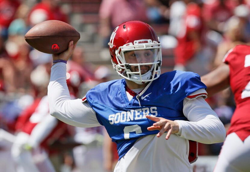 Oklahoma quarterback Baker Mayfield during the annual Oklahoma NCAA college spring football...