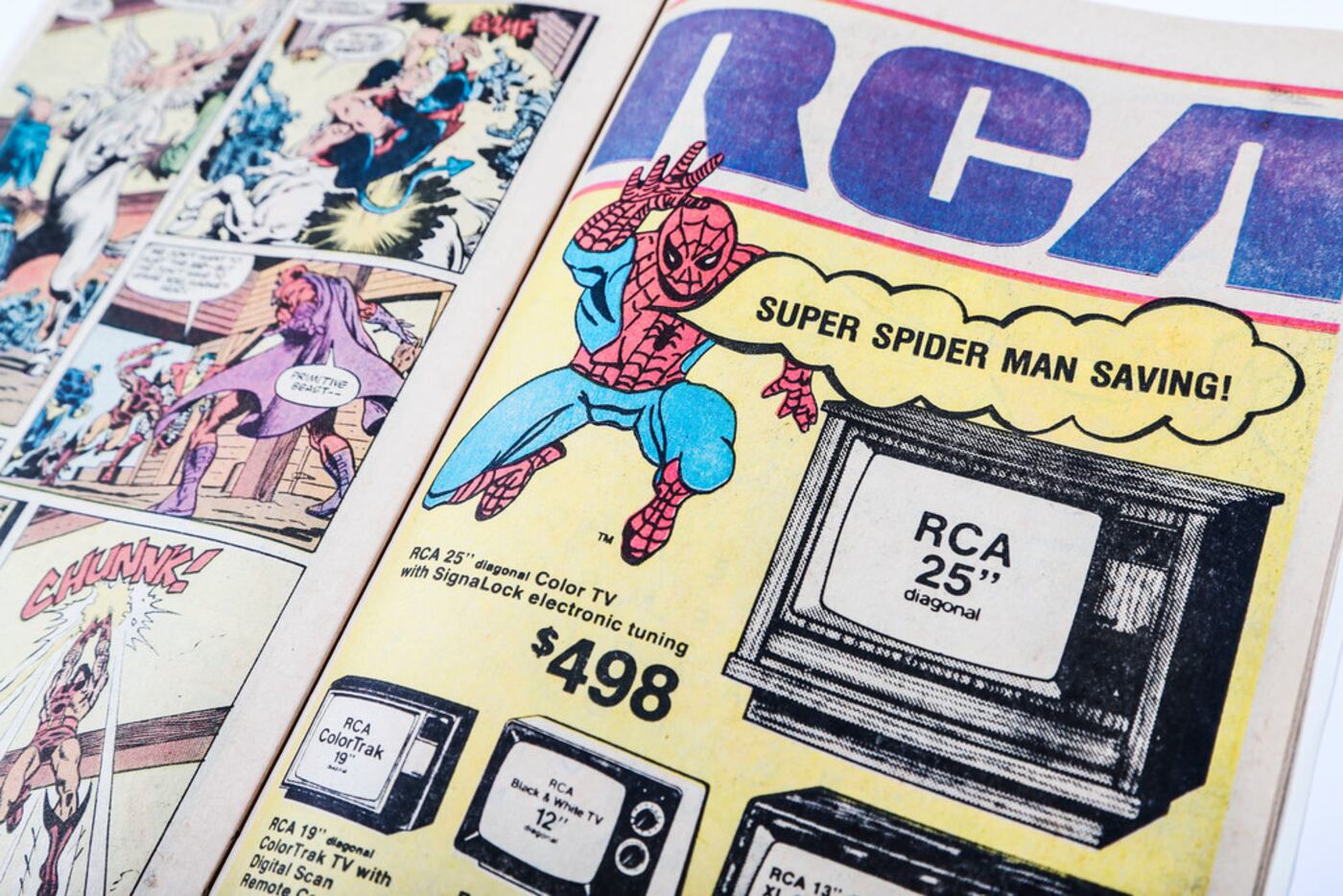 An RCA advertisement featuring Spider-Man in "The Uncanny X-Men at the State Fair of Texas."