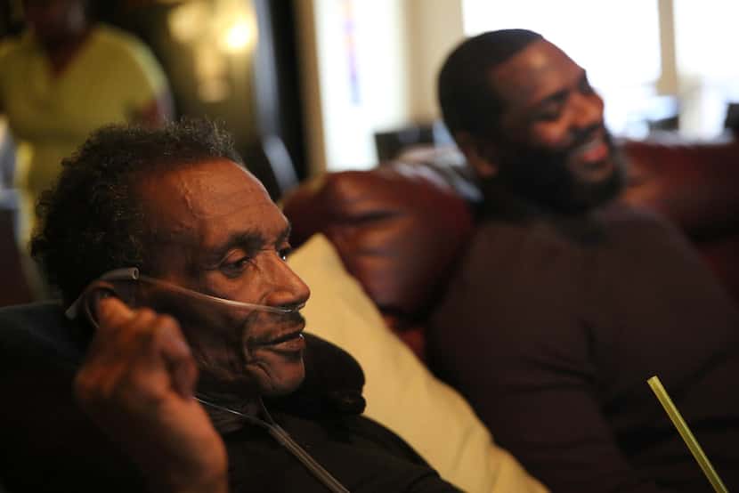 Johnnie Lindsey visited with fellow exoneree Christopher Scott at Lindsey's home last Saturday.
