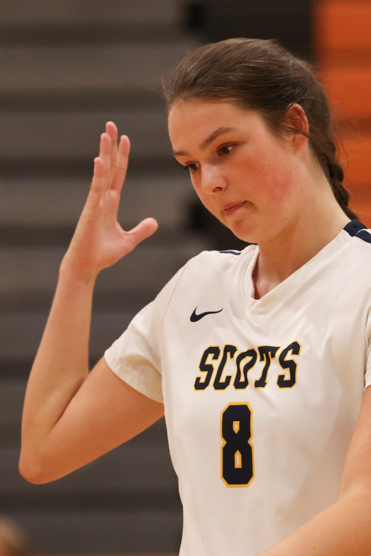 Highland Park High School’s Ceci Gooch reacts after a volley during the volleyball game...