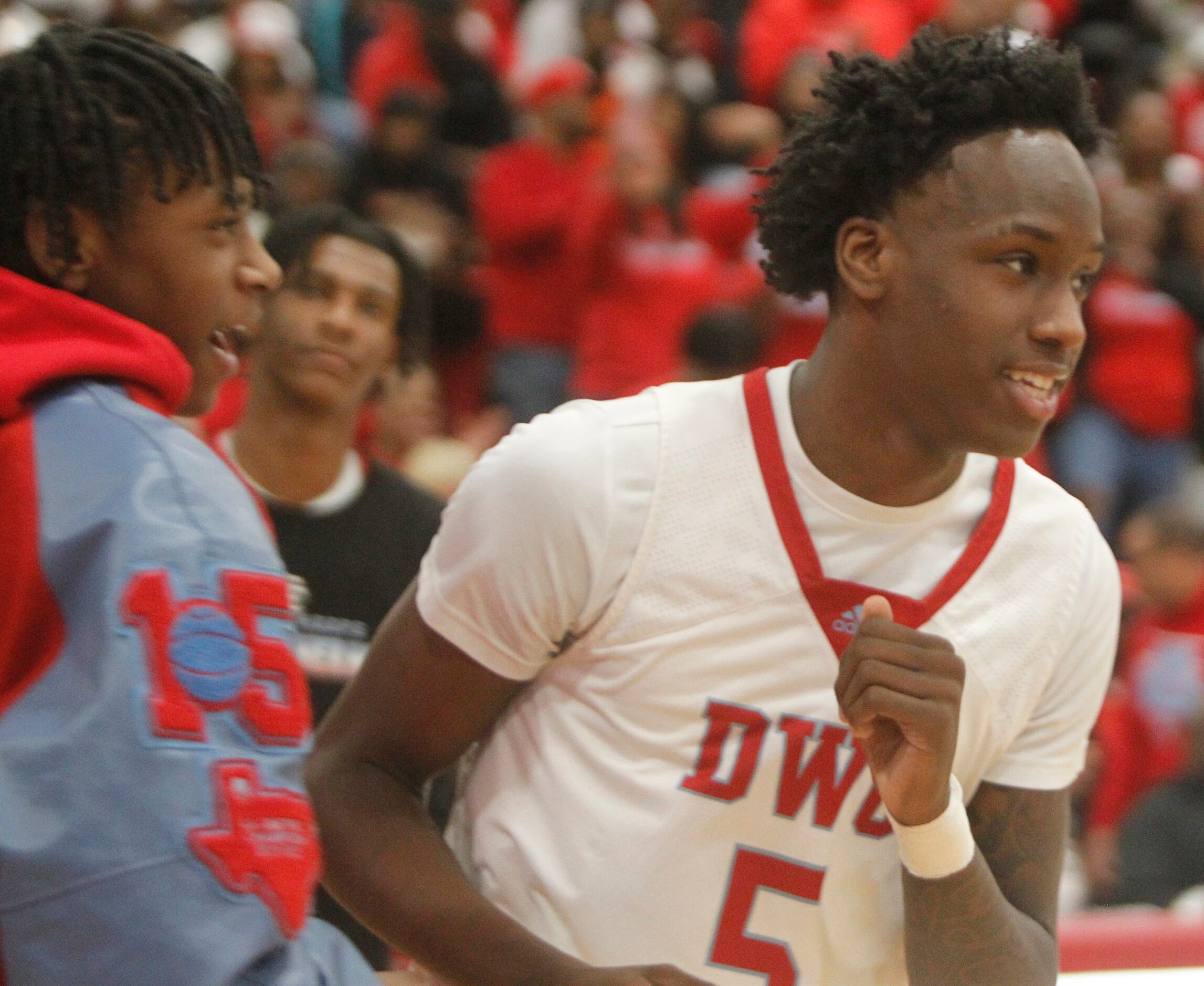 Dallas Carter wing Chance Puryear (5) was all smiles during player introductions just prior...