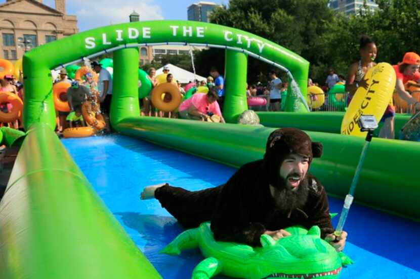 Is that a monkey sliding at Slide the City in Fort Worth? Why yes it is.