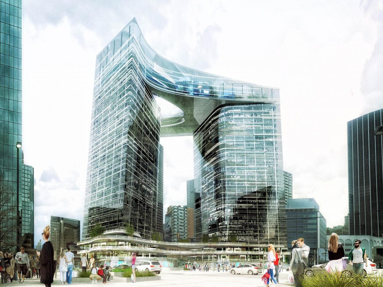 The proposed Dallas skyscraper complex was planned for Ross Avenue at Field Street.