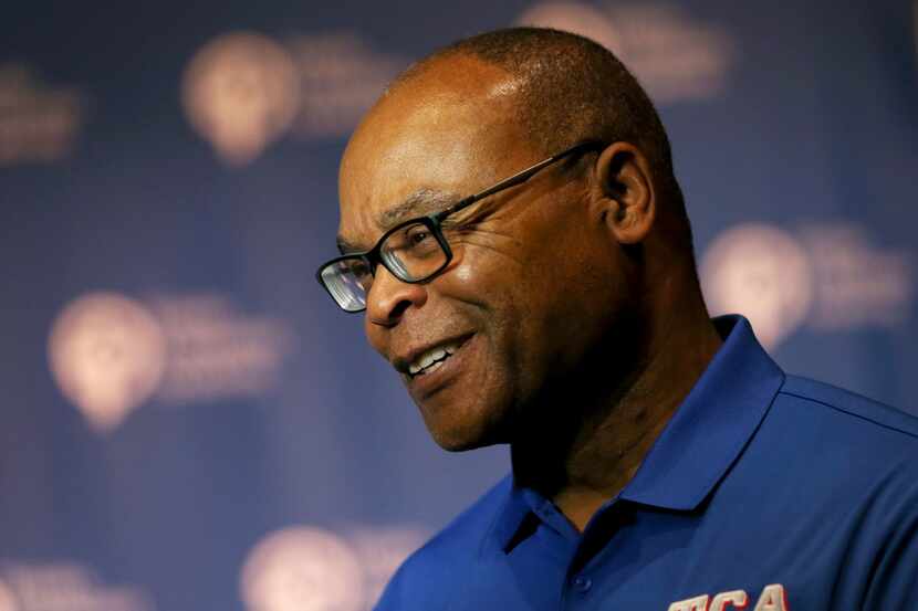 Former NFL coach and football player Mike Singletary speaks to the media after being named...