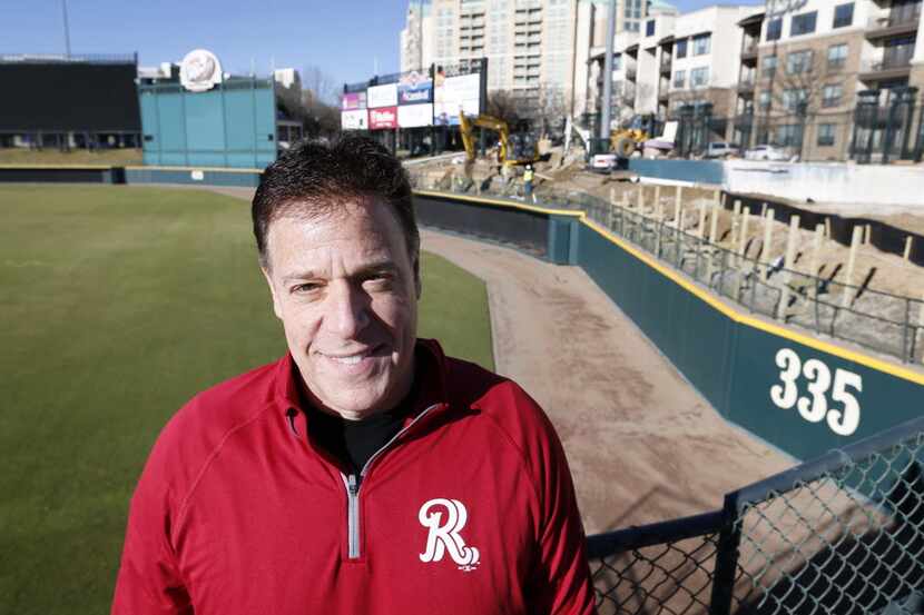 Frisco Roughriders CEO and Managing partner Chuck Greenberg poses for a portrait next to...