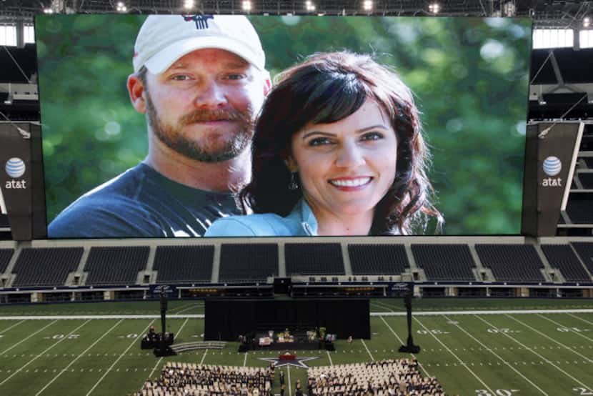 An image of former Navy SEAL Chris Kyle with his wife Taya that was part of the Memorial...
