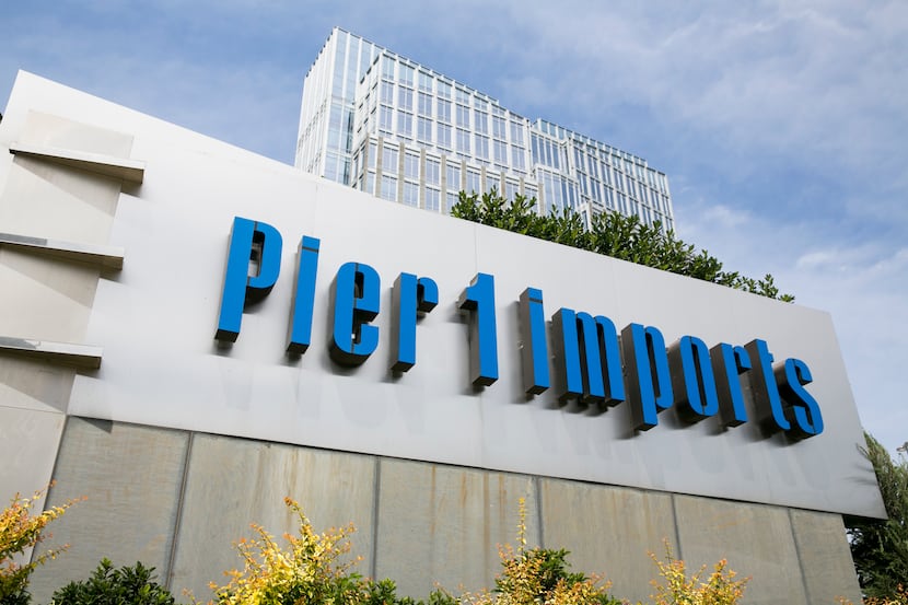 A logo sign outside of the former headquarters of Pier 1 Imports Inc., in Fort Worth, Texas.