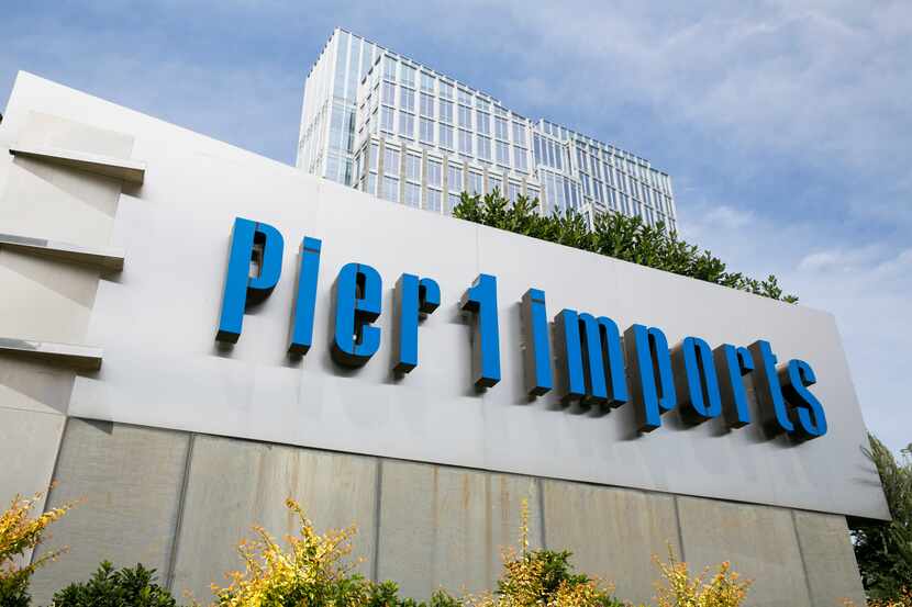 A logo sign outside of the headquarters of Pier 1 Imports Inc., in Fort Worth, Texas, on May...