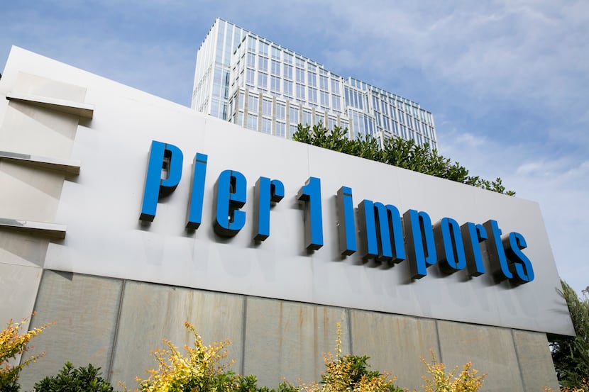 A logo sign outside of the headquarters of Pier 1 Imports Inc., in Fort Worth, Texas, on May...