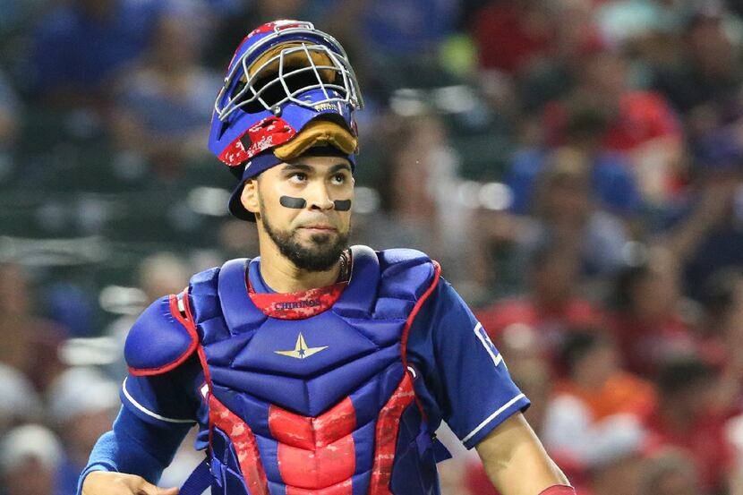 Texas Rangers catcher Robinson Chirinos (61) is pictured during the Seattle Mariners vs. the...