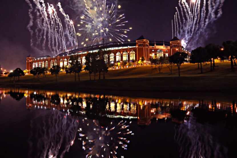 Catch some cool fireworks at a ballgame, like these at the Rangers Ballpark in Arlington.