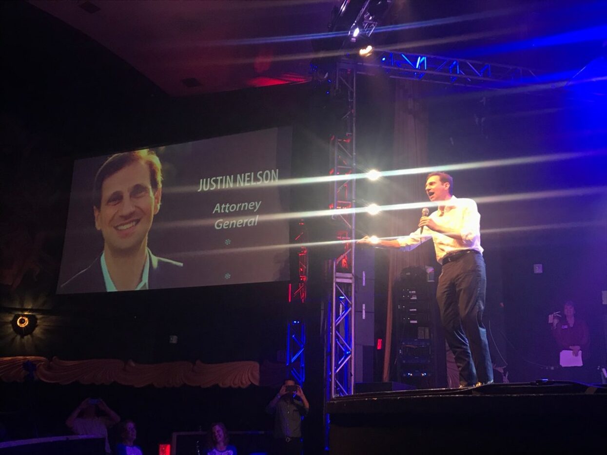 Justin Nelson appears at a rally of the Funky East Dallas Democrats, or FEDDs, at the...