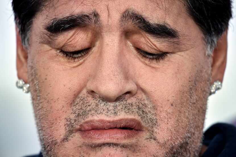 Football star Diego Maradona holds a press conference in Brest on July 16, 2018.
The...