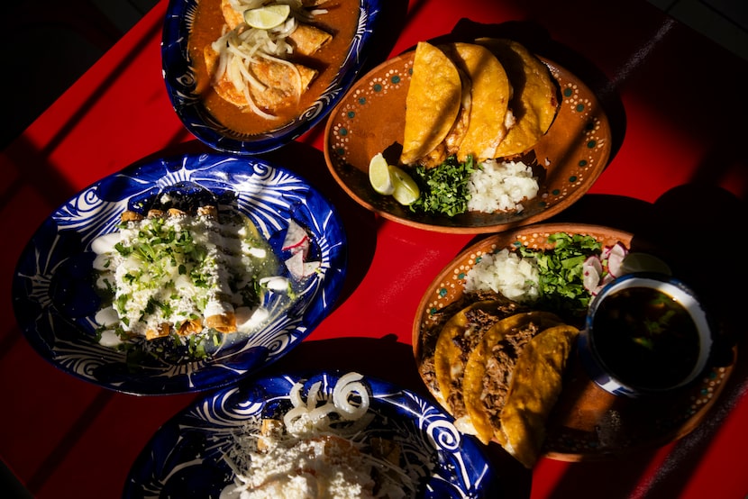 Various tacos plates served at Maskaras Mexican Grill in Dallas. Taco plates include Tacos...