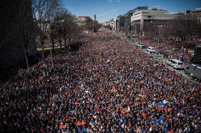 An estimated 800,000 protesters packed the U.S. capital's streets for the March for Our...