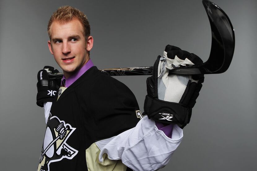The 23rd overall pick Joe Morrow of the Pittsburgh Penguins poses for a photo portrait...
