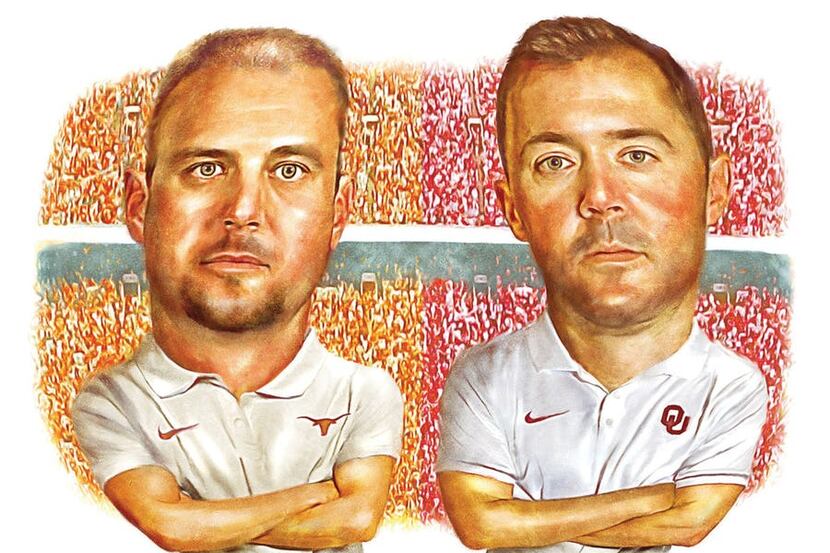 First-year head coaches Tom Herman of Texas (left) and Lincoln Riley of Oklahoma