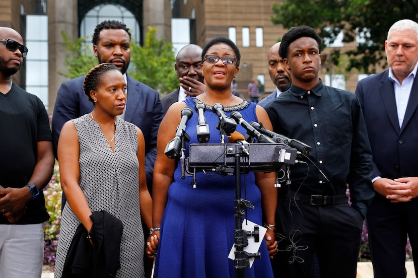 Allison Jean, mother of shooting victim Botham Jean, spoke to the media alongside her...