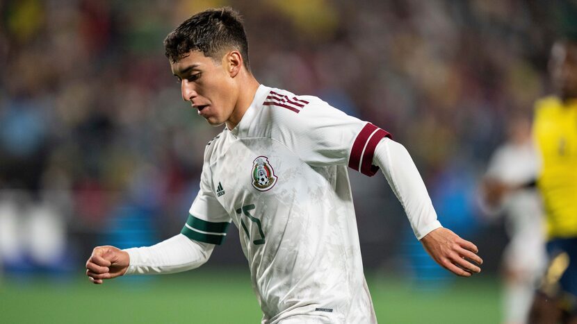 Alejandro Zendejas (15) seen representing the Mexican national team in a friendly match...