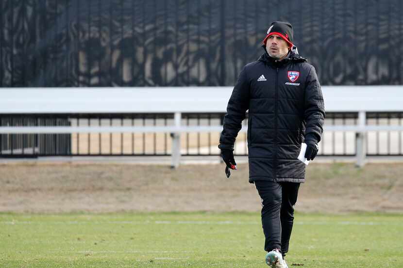 FC Dallas head coach Luchi Gonzalez during the first practice of preseason training at...