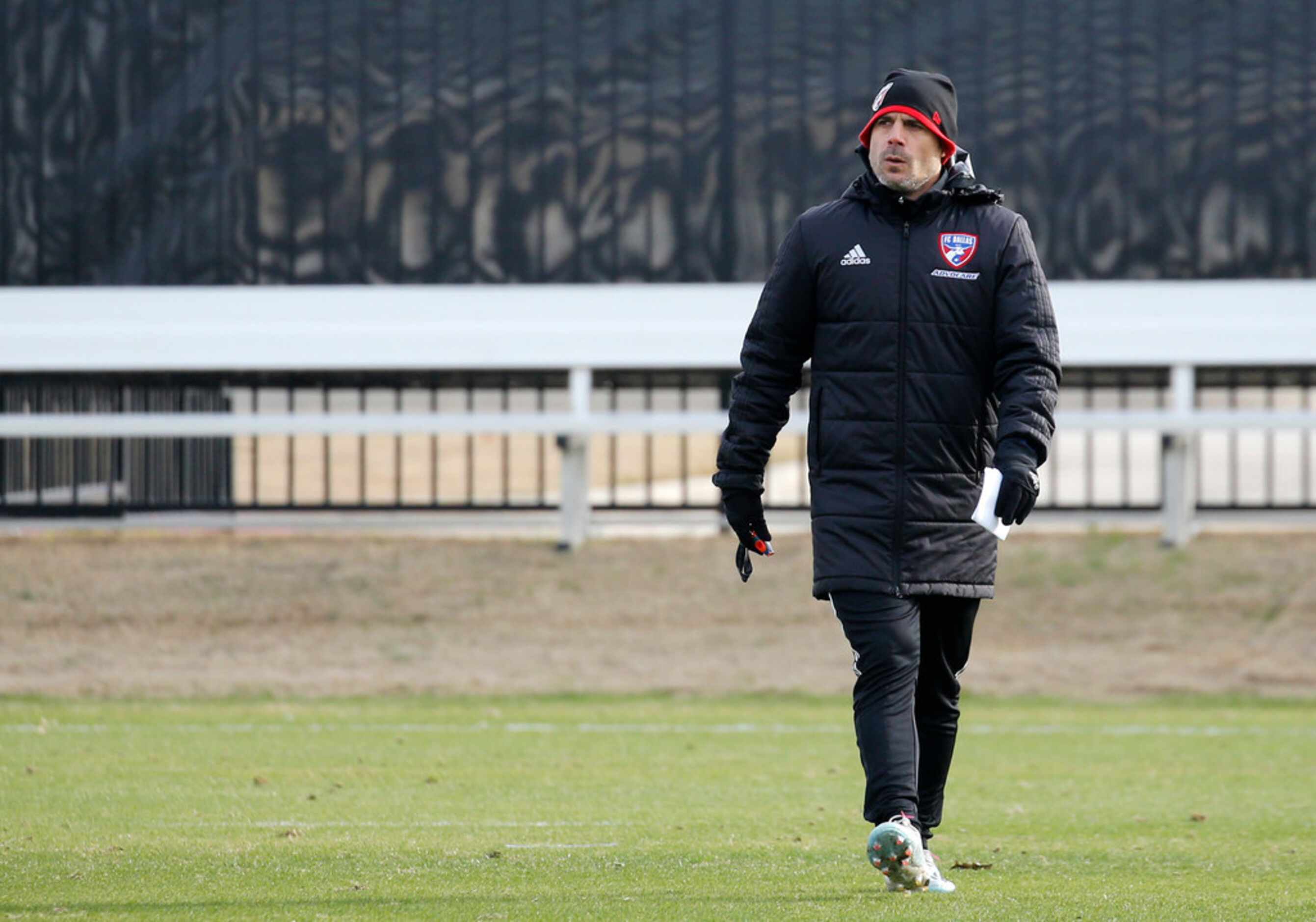 FC Dallas head coach Luchi Gonzalez during the first practice of preseason training at...