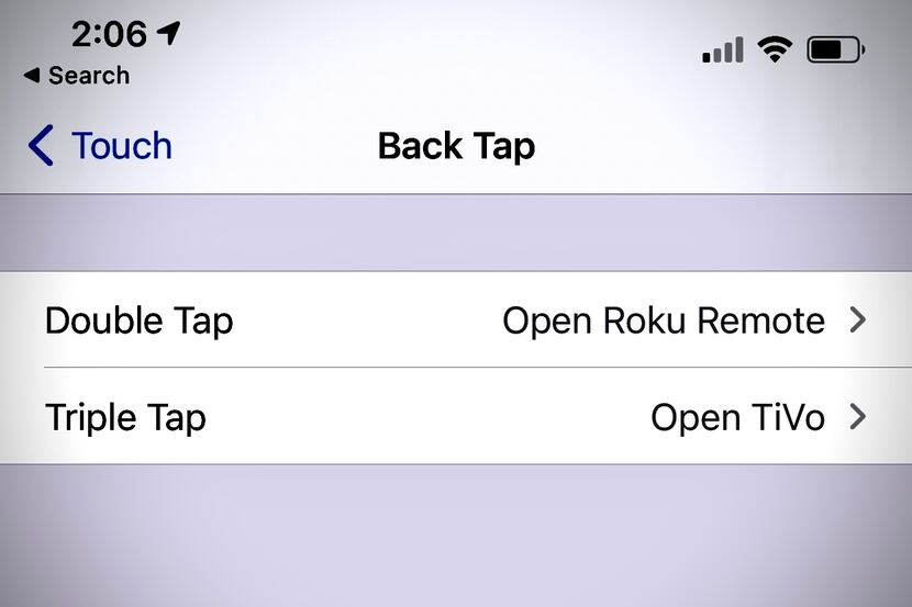 Back tap settings from iOS 14.
