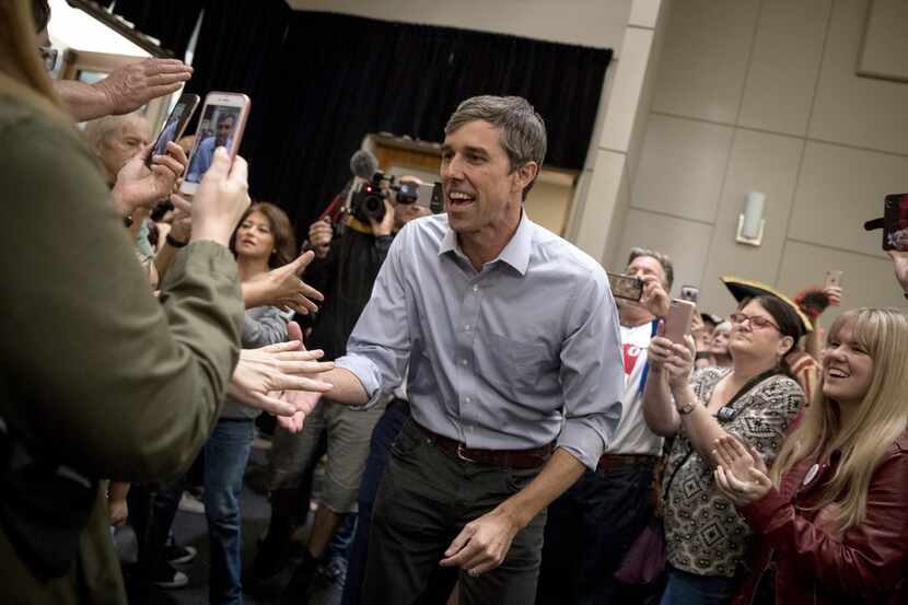 Democratic Senate candidate Beto O'Rourke greeted supporters while making his way toward the...
