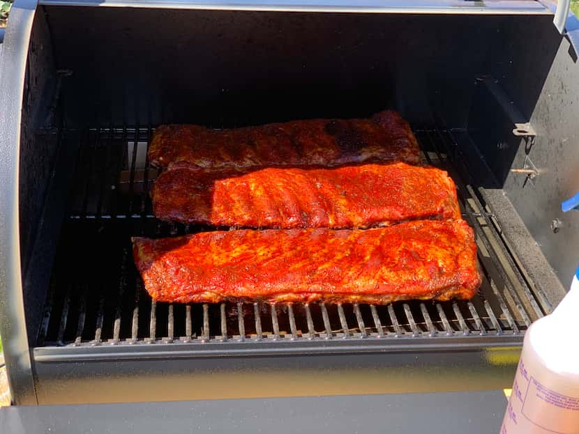 Three racks of St. Louis pork ribs on the Traeger Pro 575.