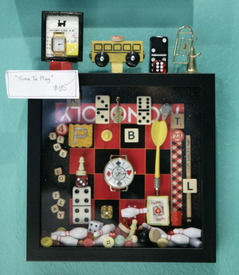 "Time to Play" by shadowbox artist Laurie McClurg in her studio, photographed October 5,...