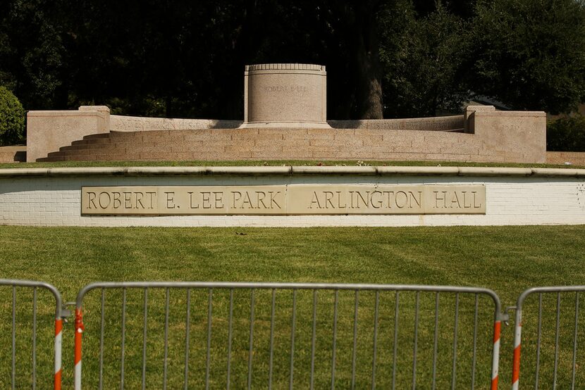 An empty pedestal remains along with barricades at the site where the statue of Confederate...