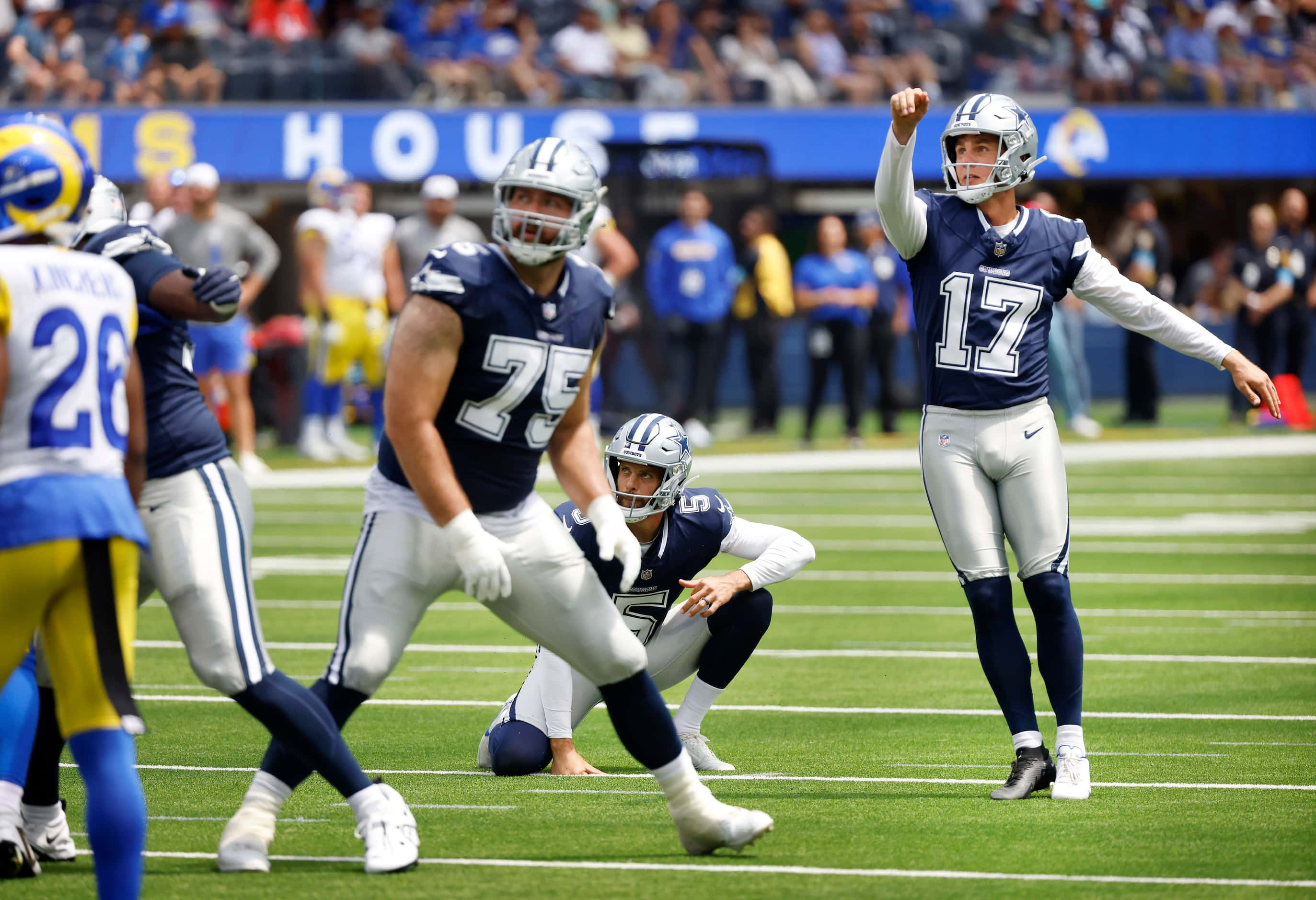 Dallas Cowboys wide receiver Corey Crooms Jr. (17) watches one of his first half field goals...