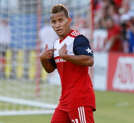FC Dallas midfielder Michael Barrios (21) is surprised by a call during the first half as FC...