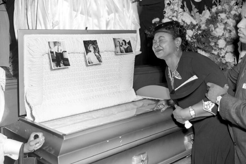 FILE- In this Sept. 6, 1955 file photo, Mamie Till Mobley weeps at her son's funeral  in...