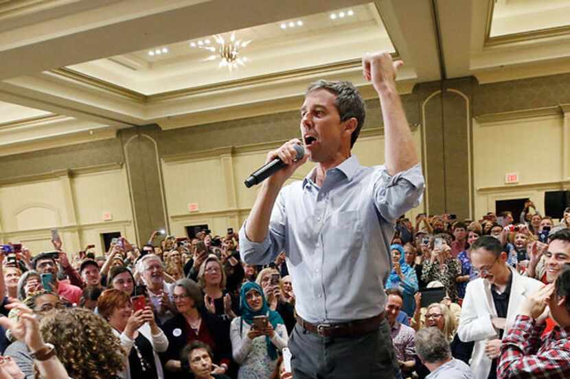 Democratic presidential candidate Beto O'Rourke rallies supporters at an April 16 campaign...