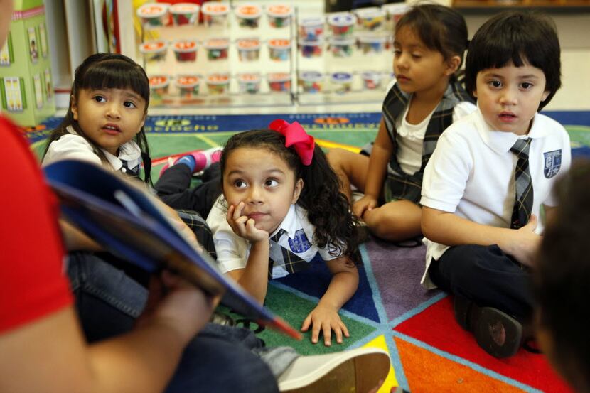 Pre-k students (L-R) Vida Sanchez, Leah Pina, Isabella Jaramillo and Carlos Escobedo, all...