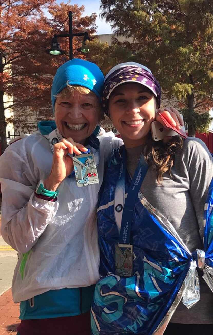 My niece, Julie Munguia Day, and I meeting up after each running 13.1 miles at the BMW...