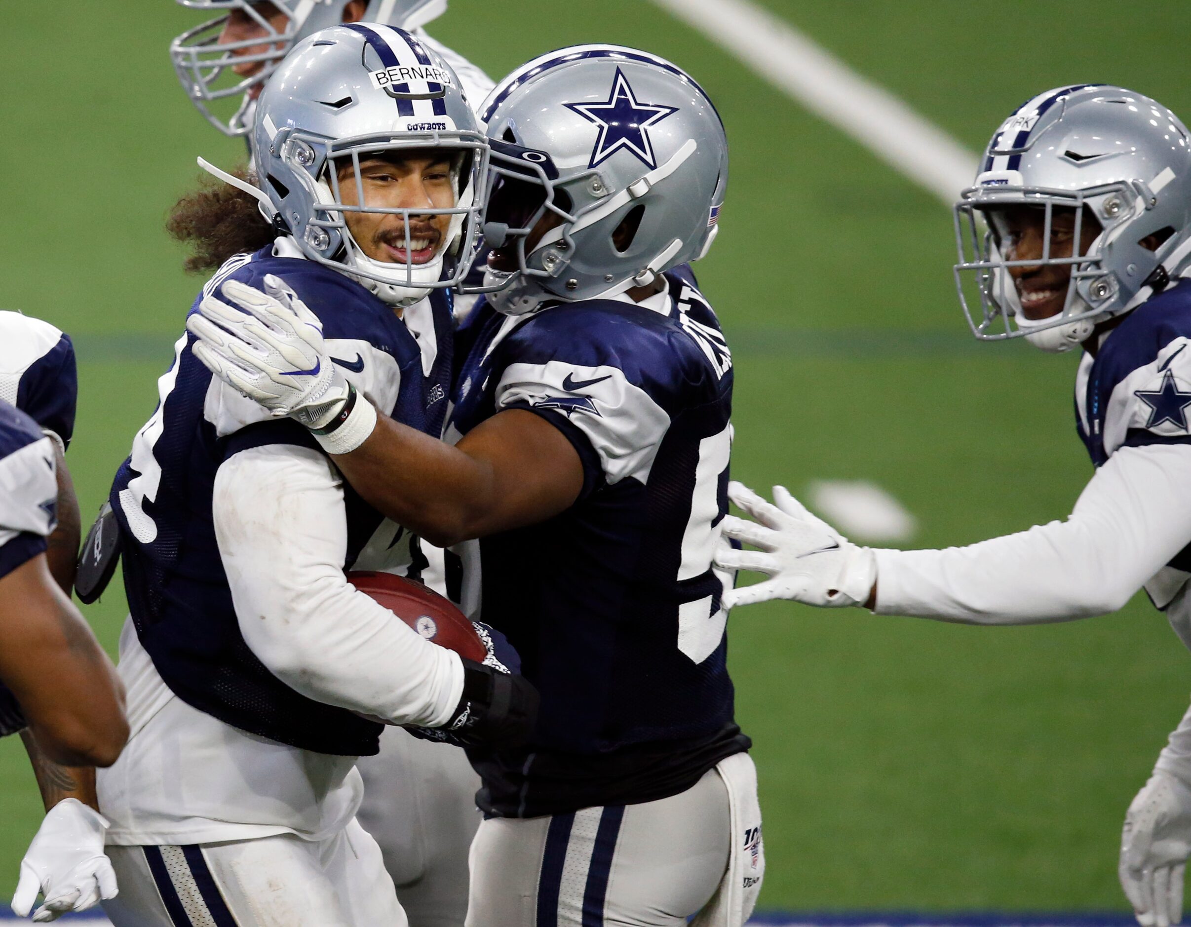 Dallas Cowboys linebacker Francis Bernard (44) celebrates with Dallas Cowboys linebacker...