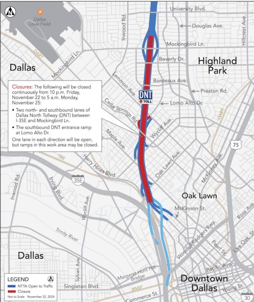 The Dallas North Tollway will see major delays this weekend as two lanes close for...