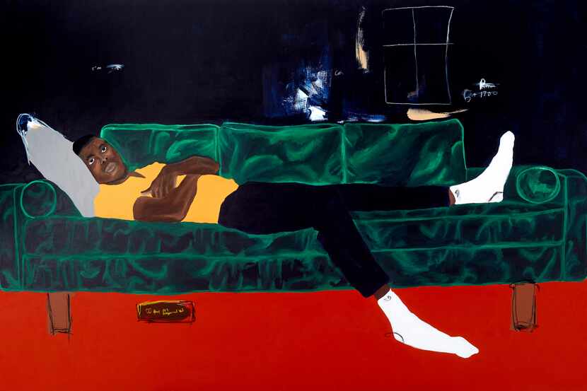 "Tired" is one of two new specially commissioned paintings by rising star Jammie Holmes that...