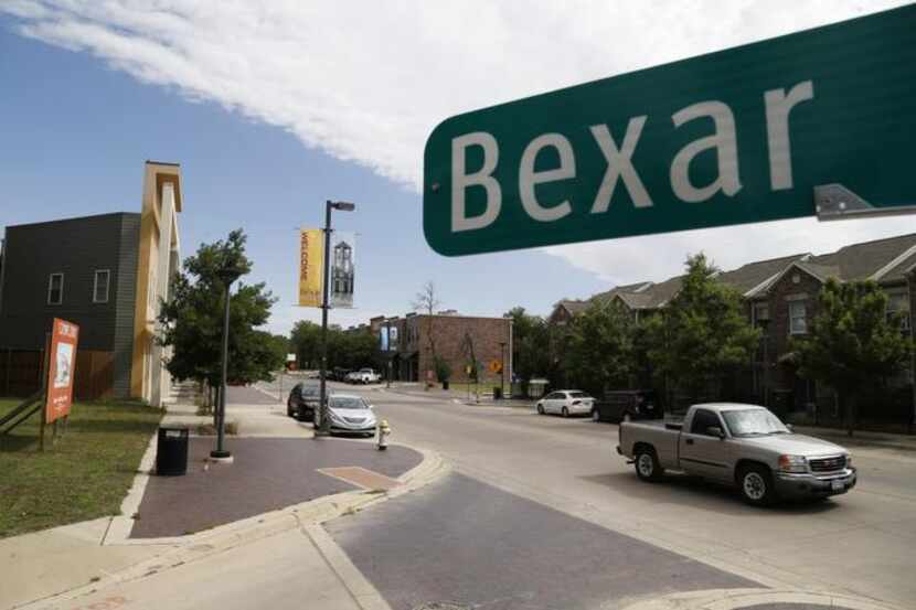 
View on Bexar Street in Dallas, Texas on Monday, April 29, 2014. This area shows Bexar...