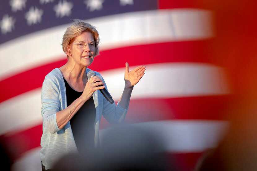 Democratic presidential candidate Elizabeth Warren, D-Mass., speaks during a rally on...
