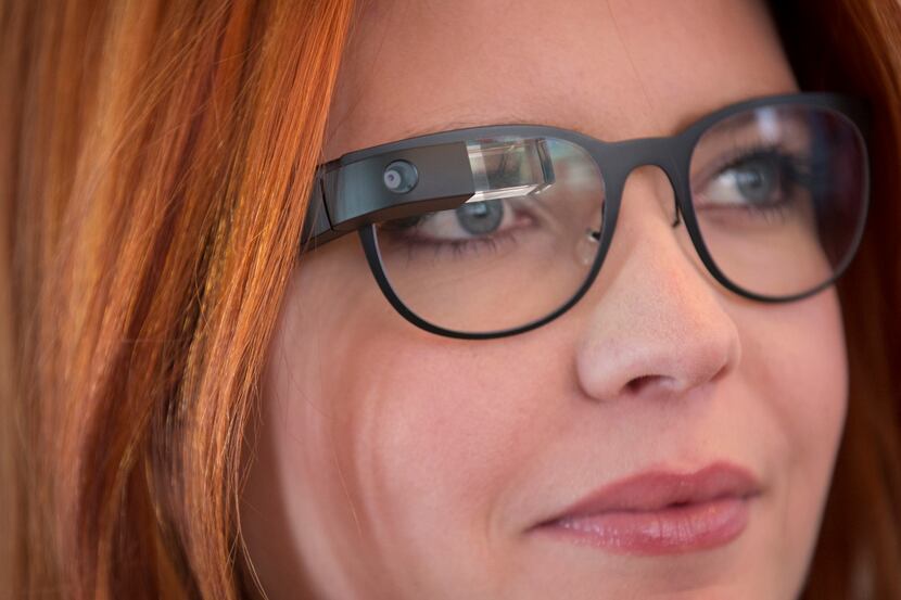 The new Google Glass "Bold" prescription frames in shale color are modeled at the Google...