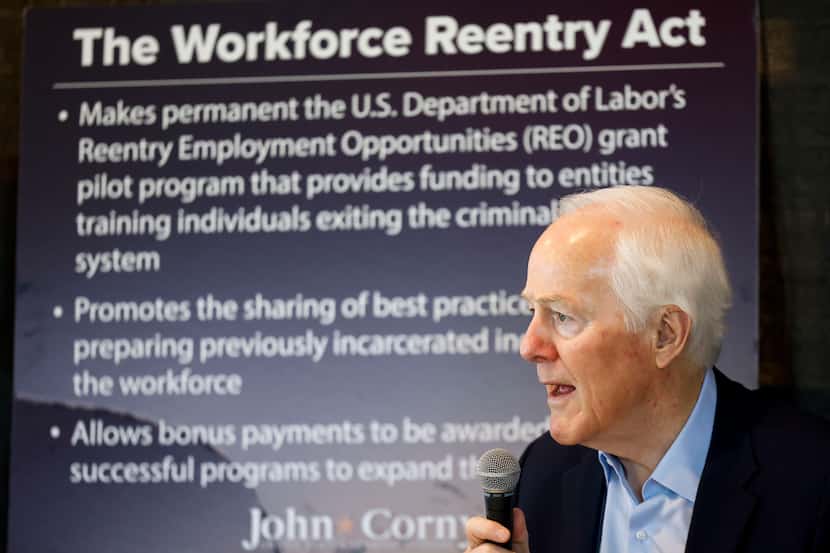 Senator John Cornyn (R-TX) (center) speaks during a roundtable discussion at South Dallas’...