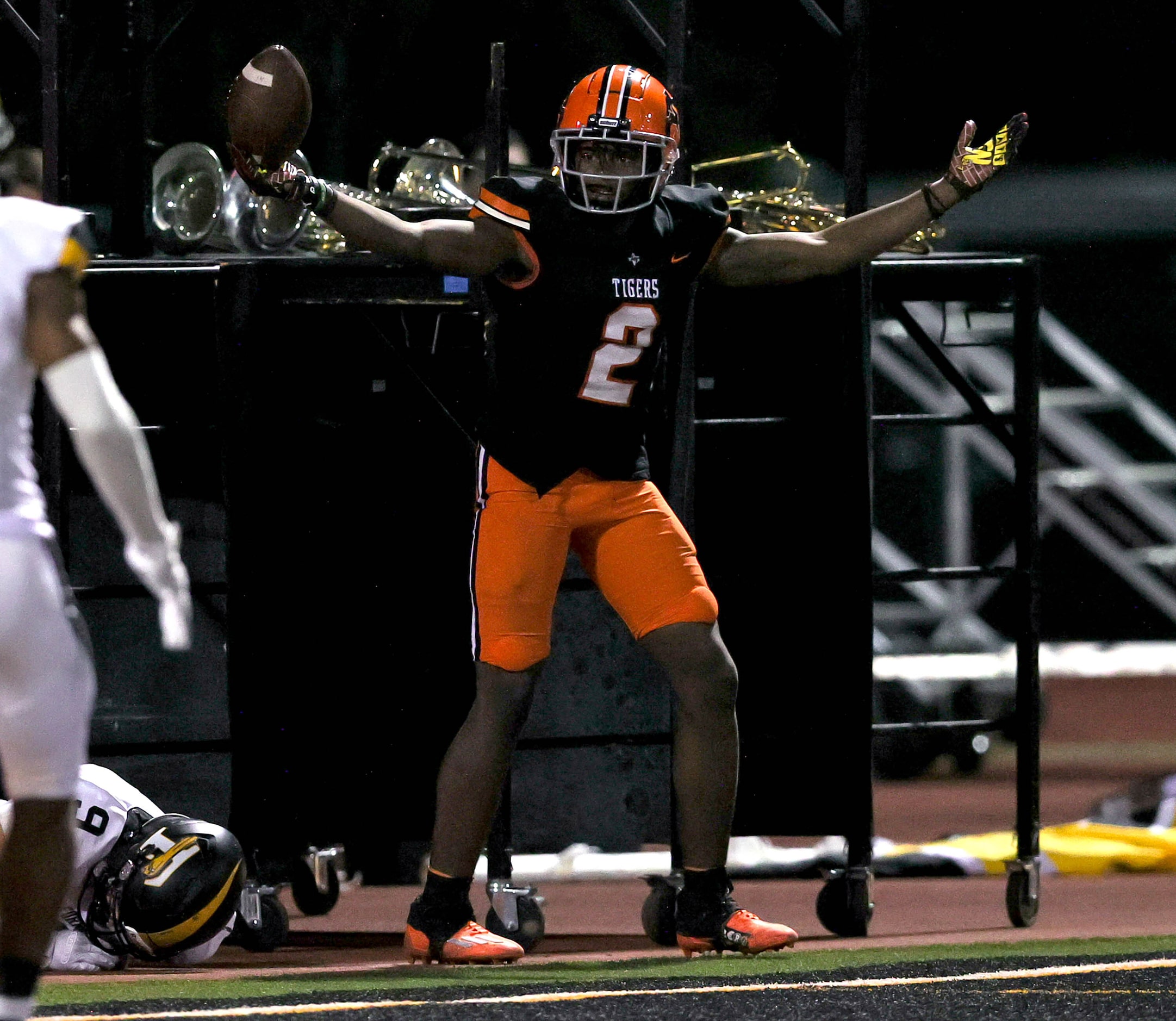 Lancaster running back Kewan Lacy celebrates after a touchdown reception against Forney...