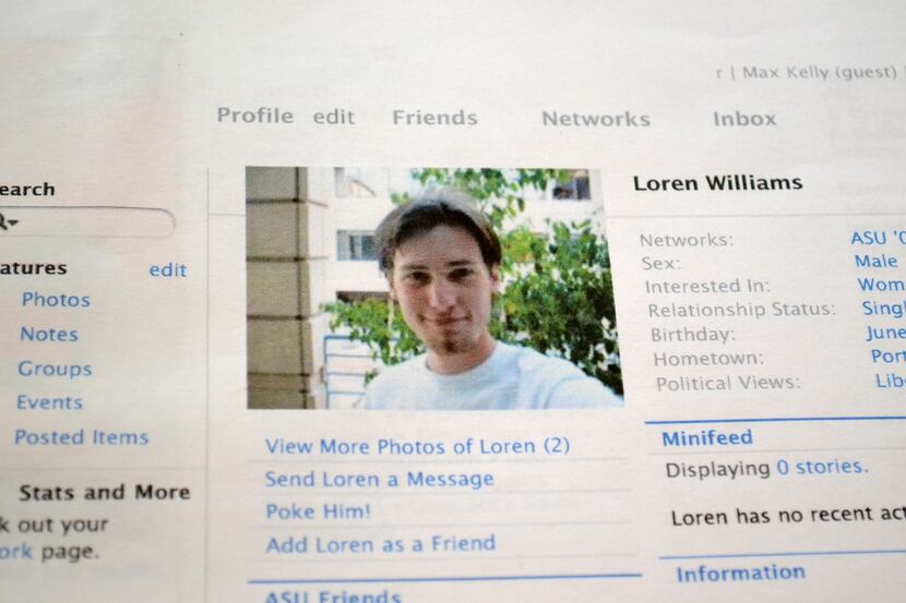 This 2013 file photo shows a printout of the Facebook page for Loren Williams. His mother,...