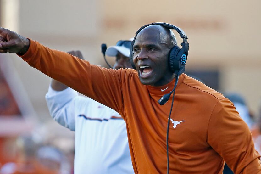 Texas head coach Charlie Strong directs his team against Baylor during the third quarter at...