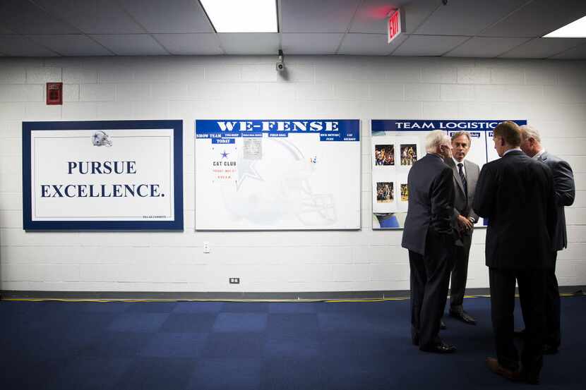 Dallas Cowboys owner Jerry Jones, Rich Dalrymple, vice president for public...