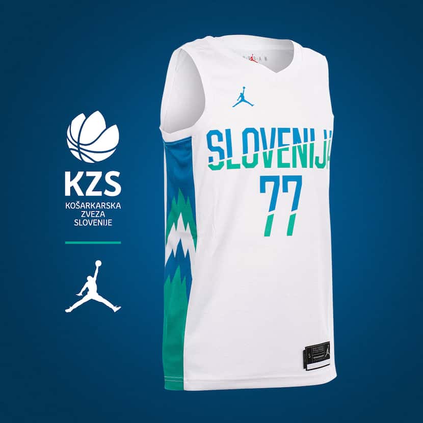 Luka Doncic's white Slovenian jersey that will be on sale for fans.