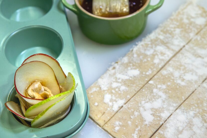 An uncooked pear rose tart 